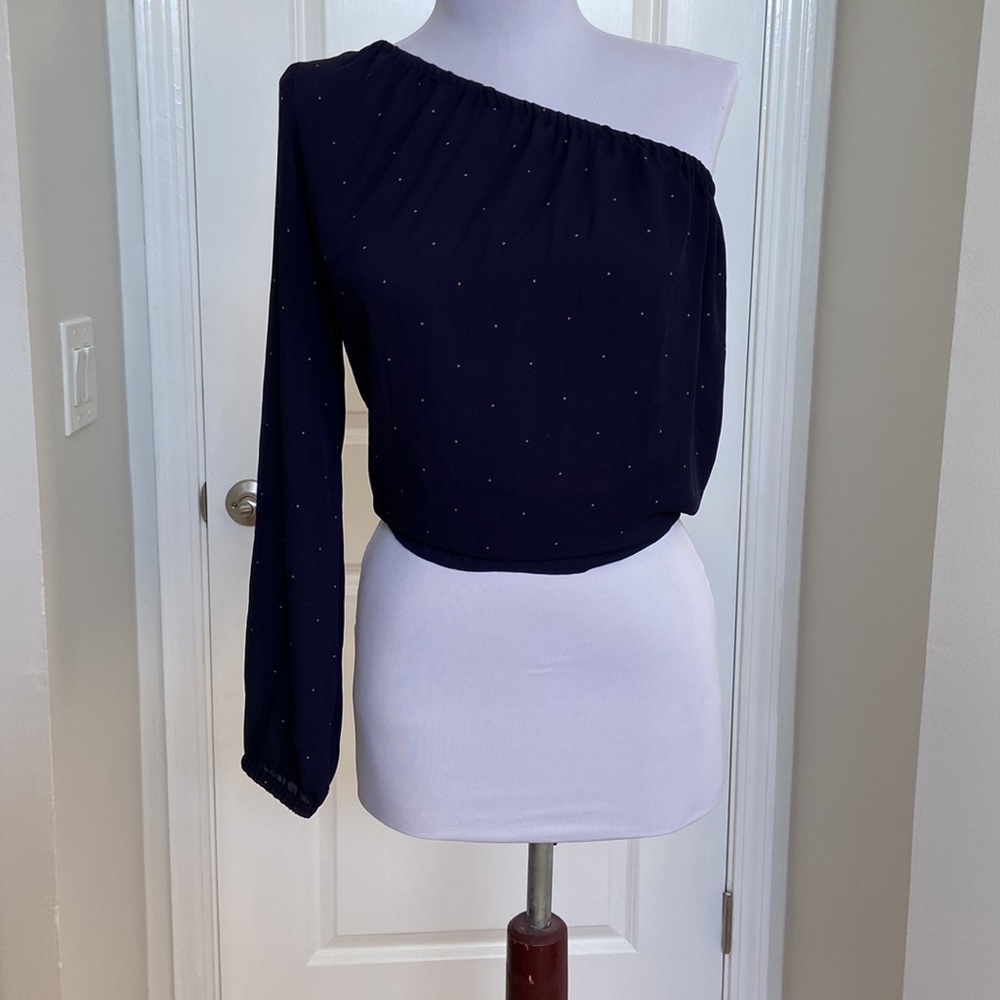 Ann Taylor one shoulder blouse navy blue